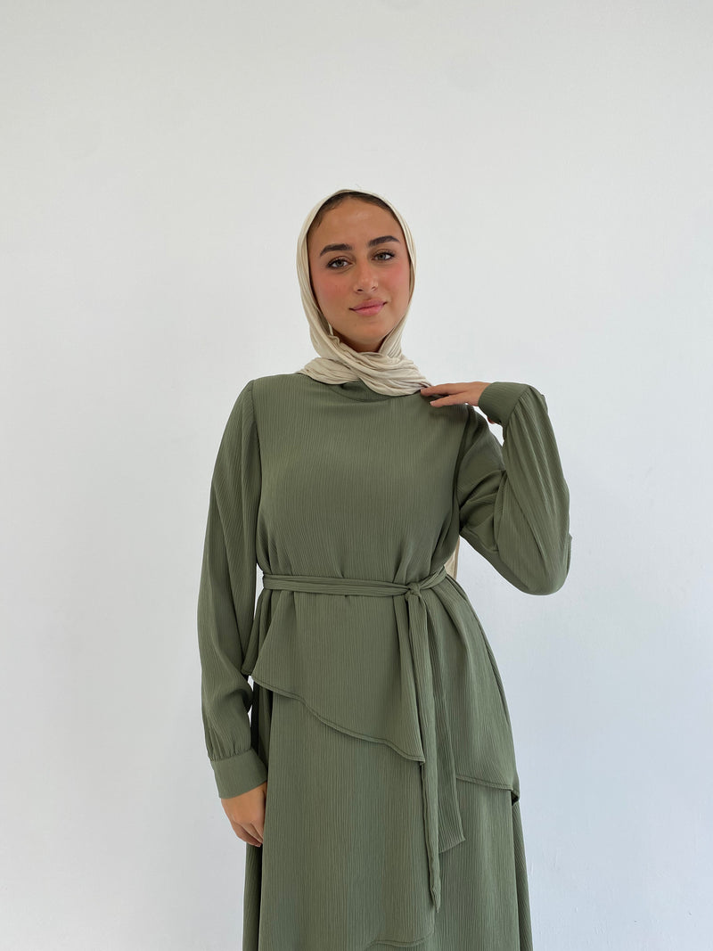 Accordion Layers Dress - Olive