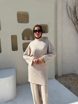 Oversize Ribbed Sweatshirt - Beige