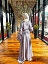 Pleated Sleeves Shimmer Dress-Grey