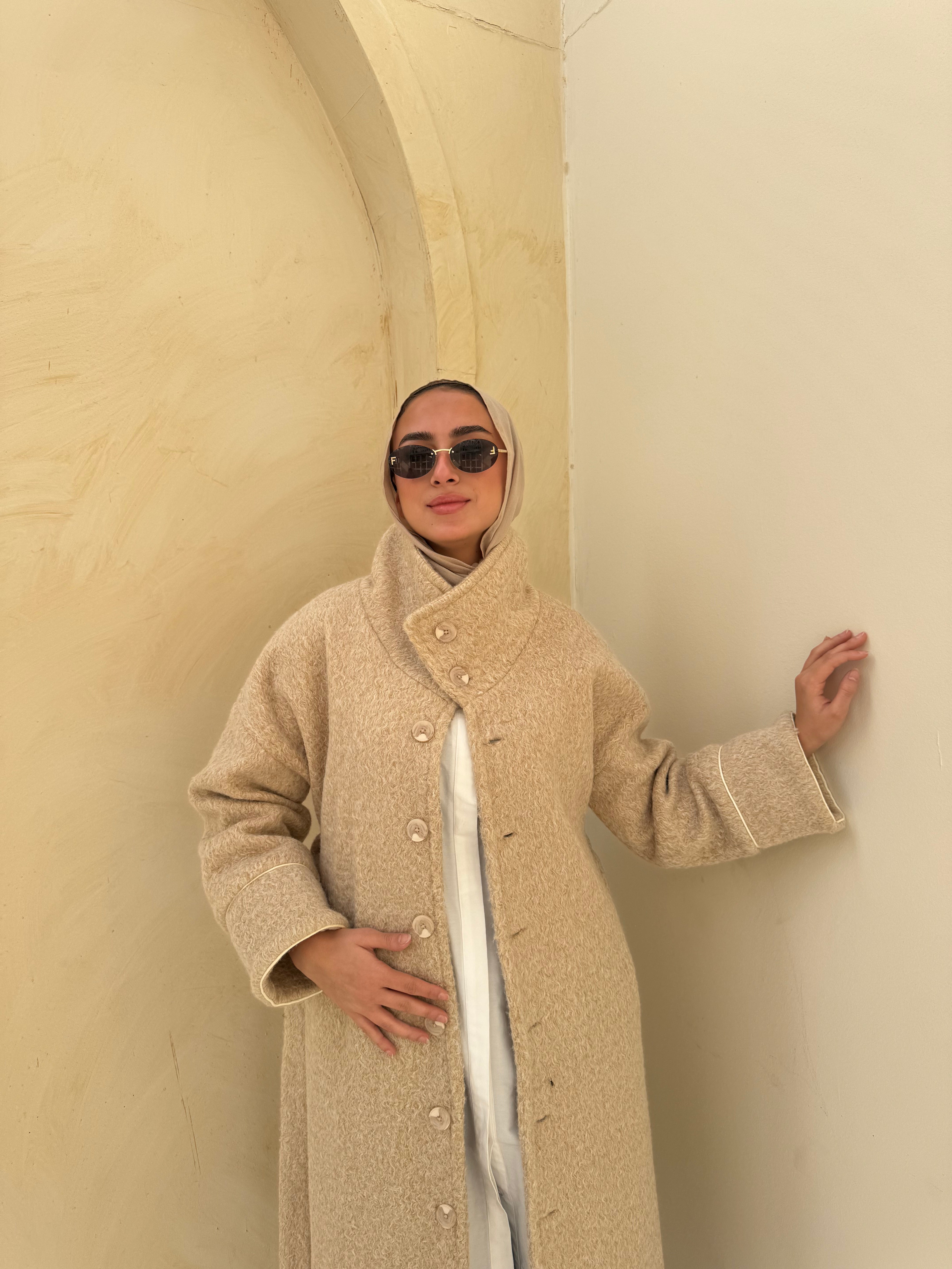 Fur With Piping Jacket-Beige