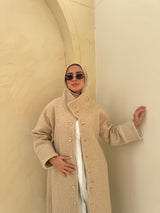 Fur With Piping Jacket-Beige
