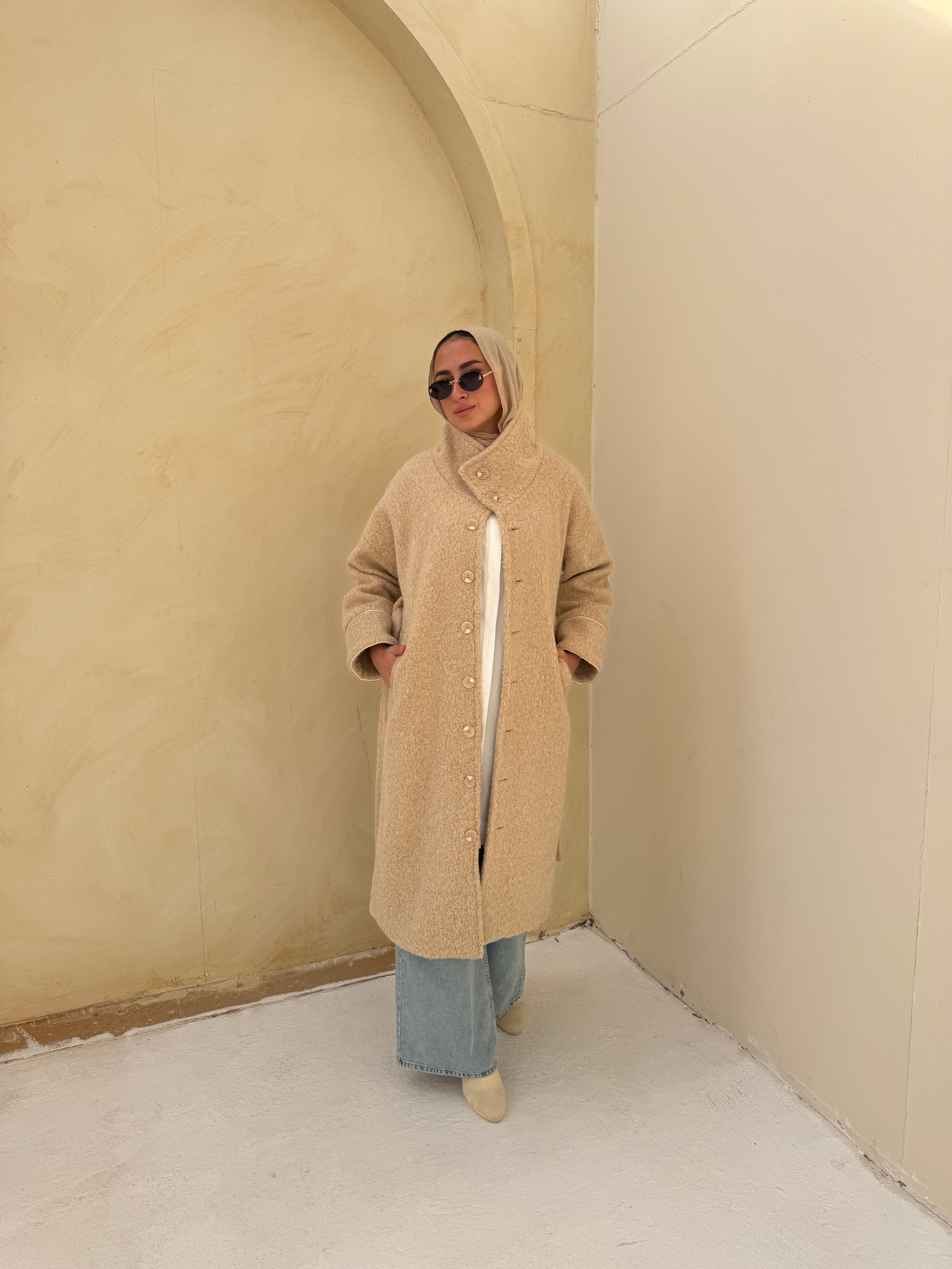 Fur With Piping Jacket-Beige
