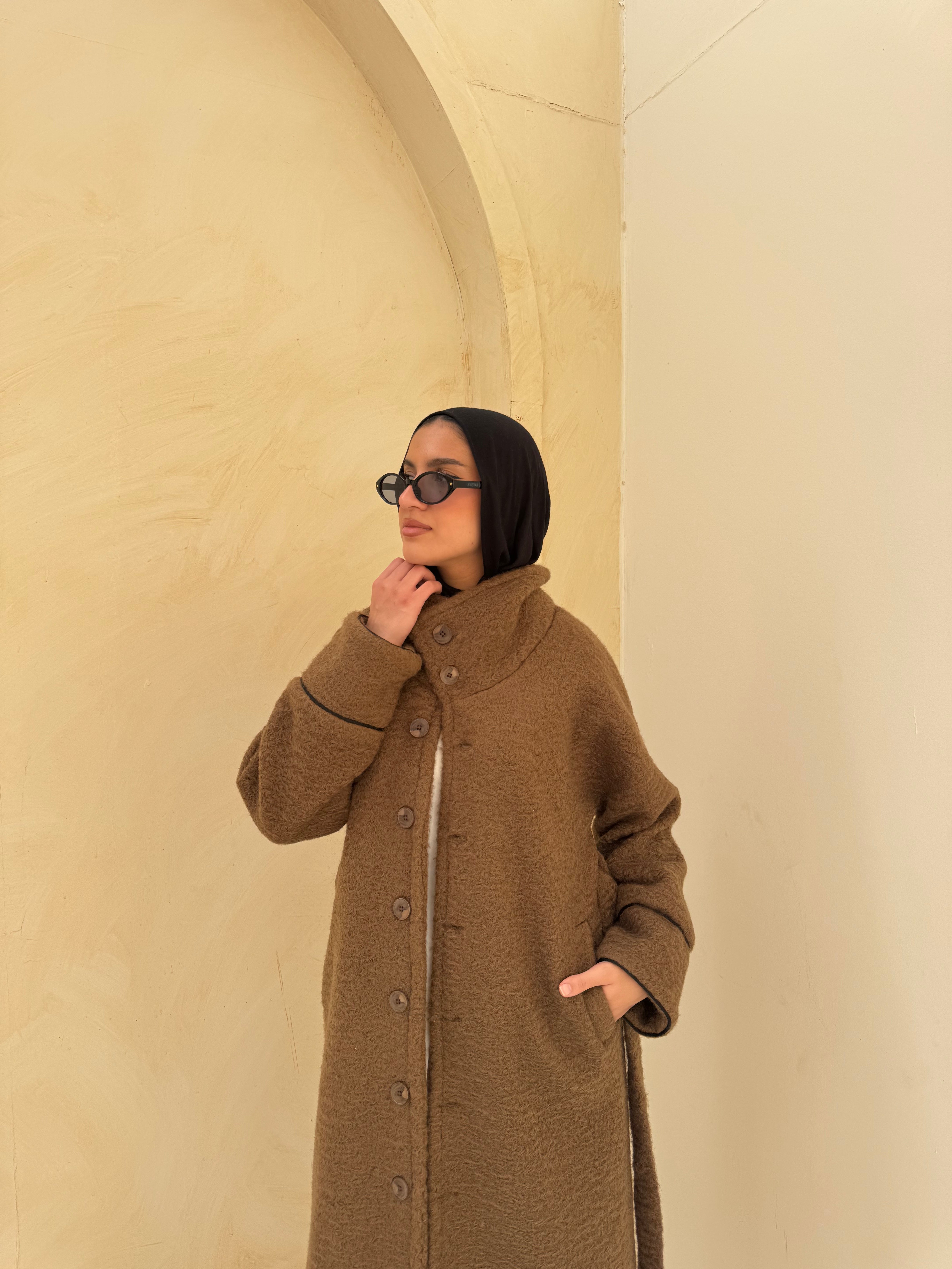 Fur With Piping Jacket-Brown