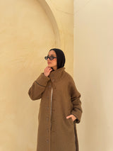 Fur With Piping Jacket-Brown