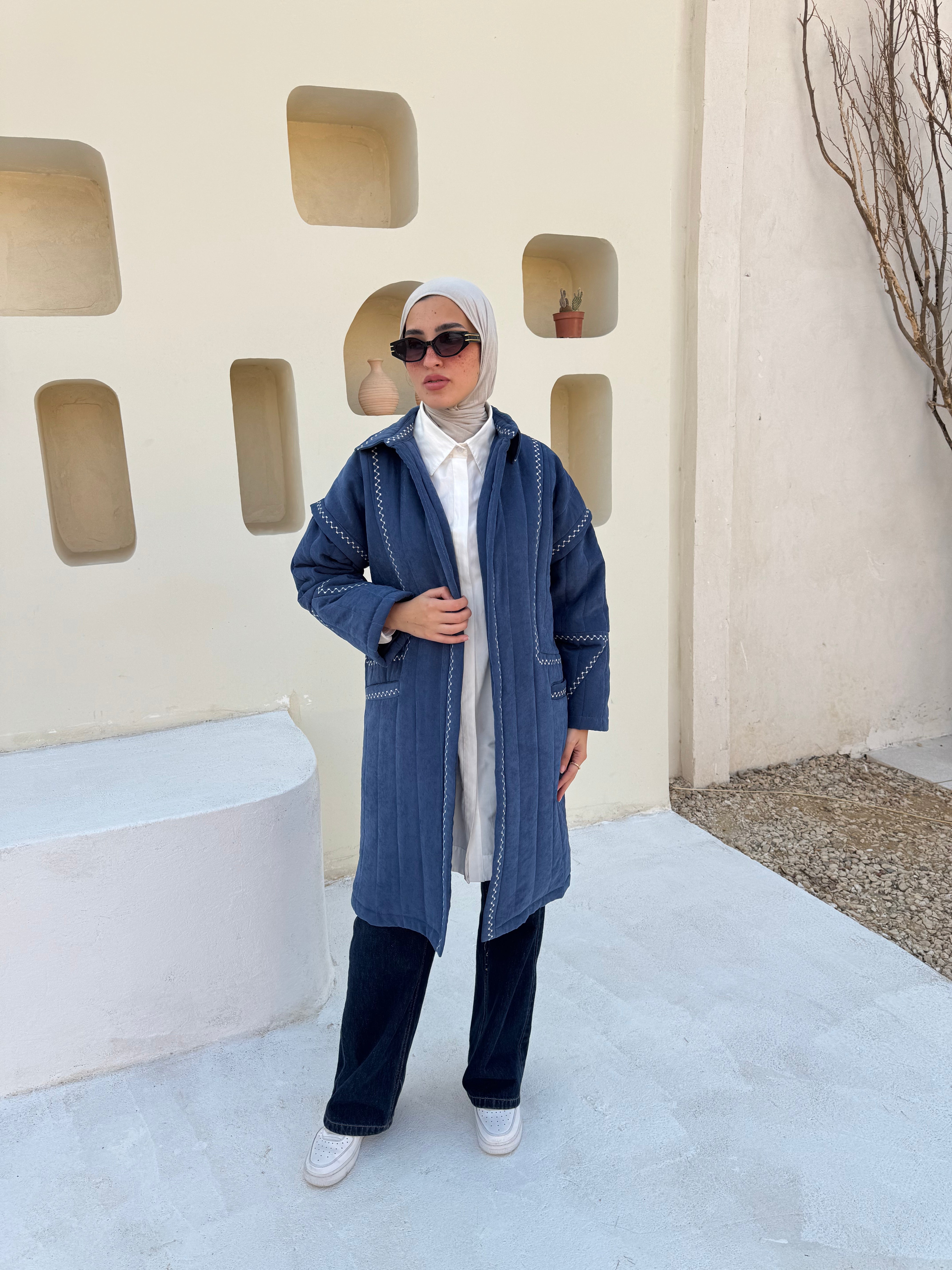 Boho Stitch Puffer Jacket - Blue