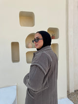 Boho Stitch Puffer Jacket - Cafe