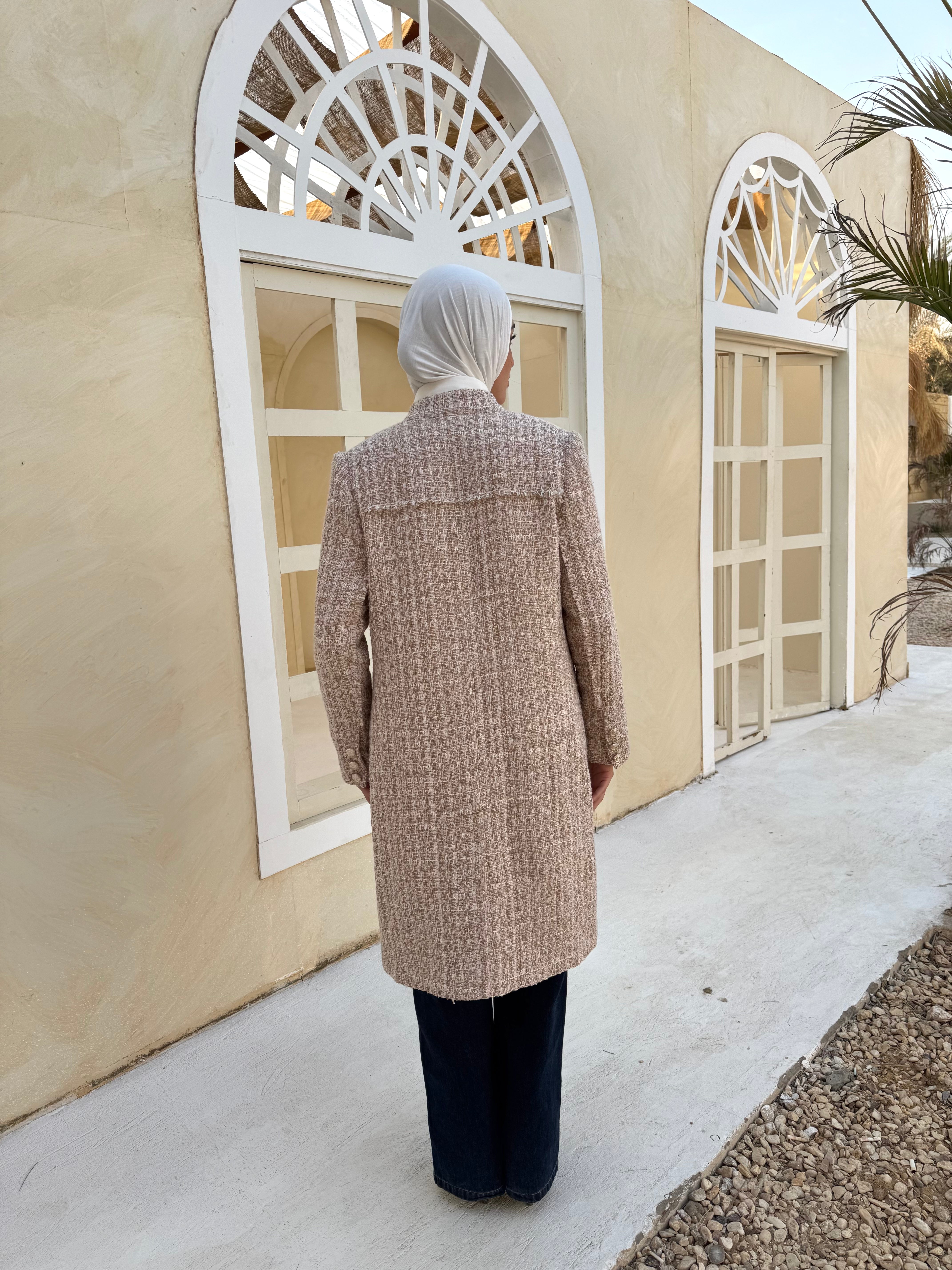 Tweed Metallic Coat - Beige