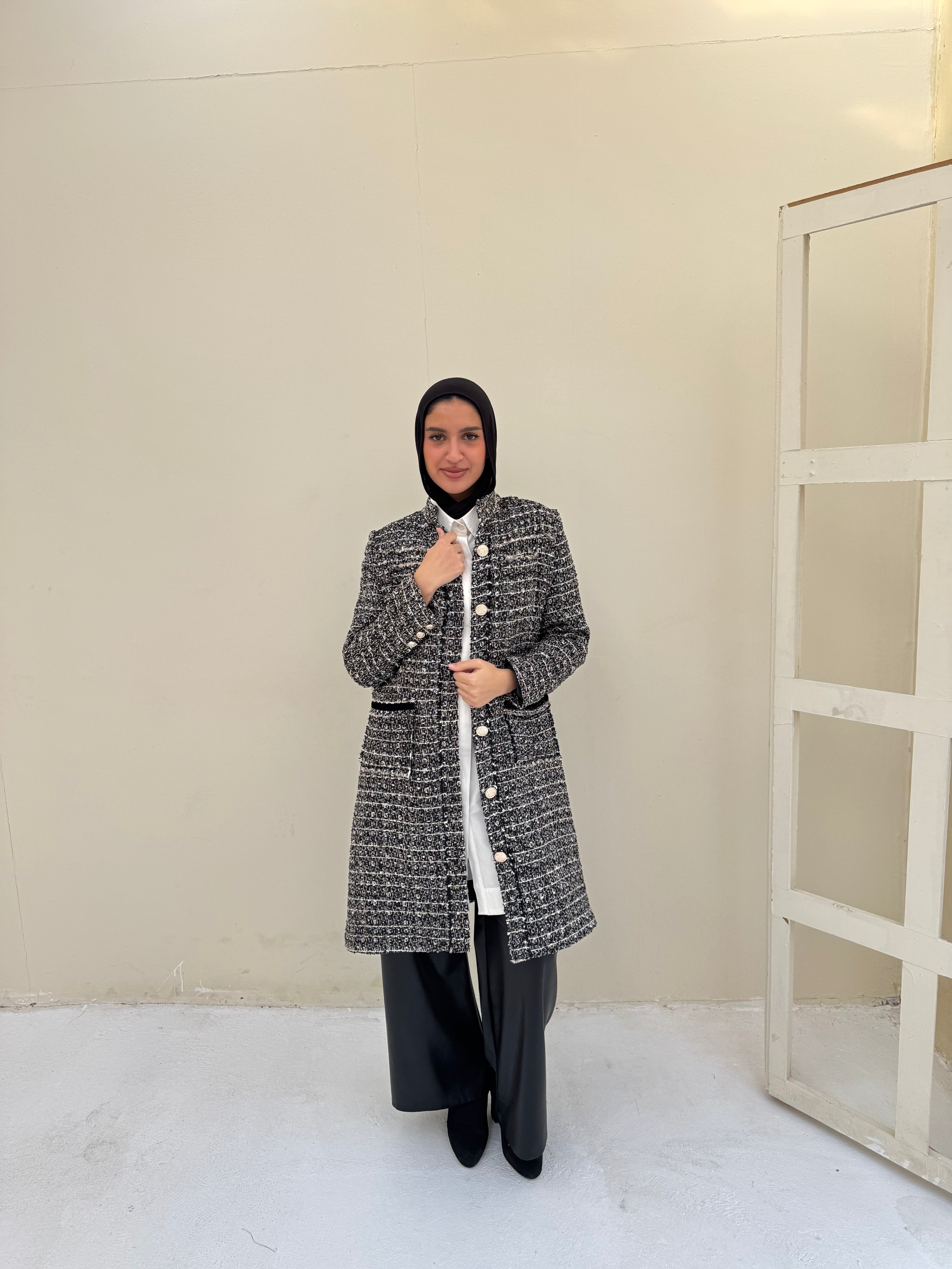 Tweed Metallic Coat - Black