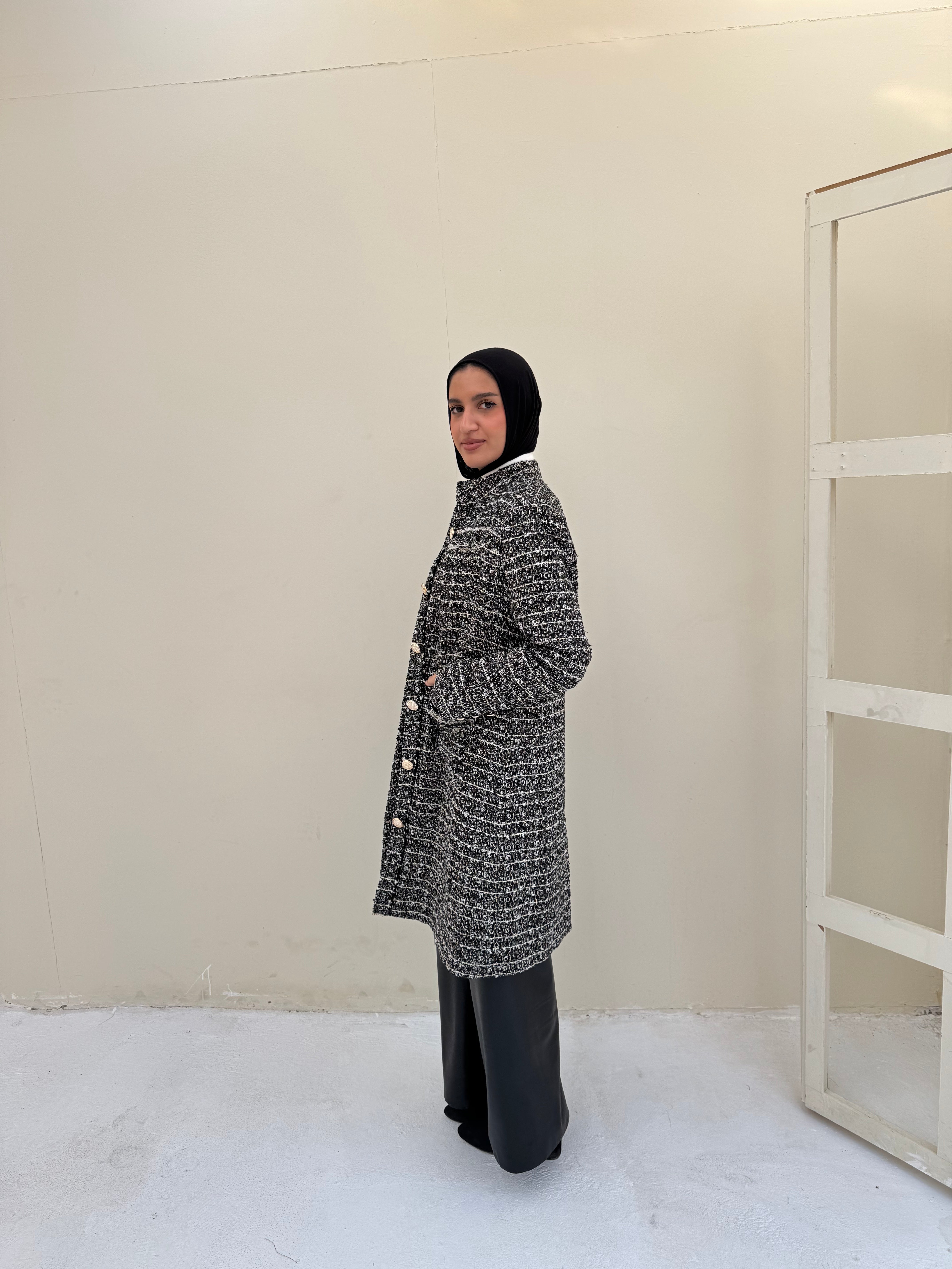 Tweed Metallic Coat - Black
