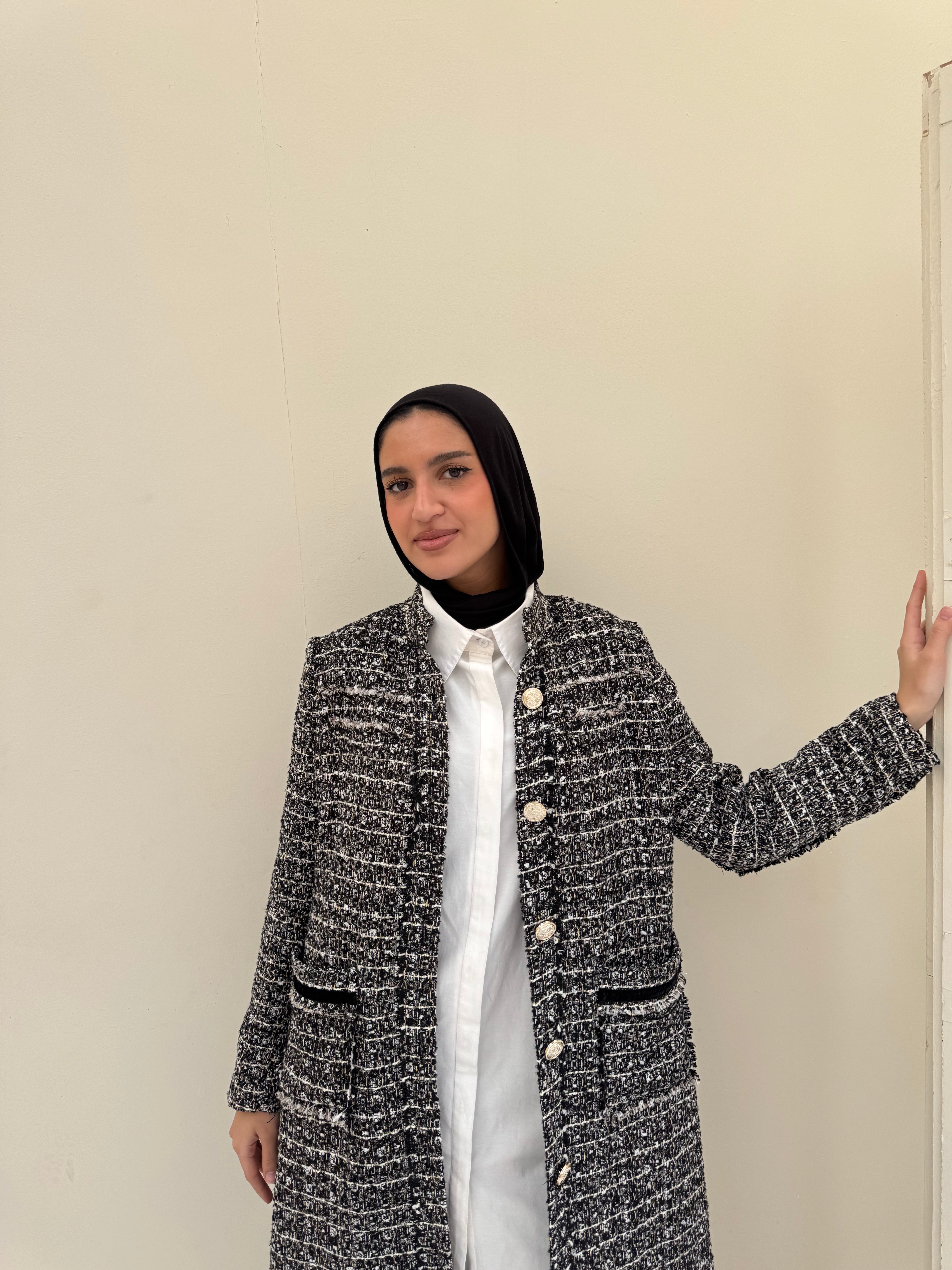 Tweed Metallic Coat - Black