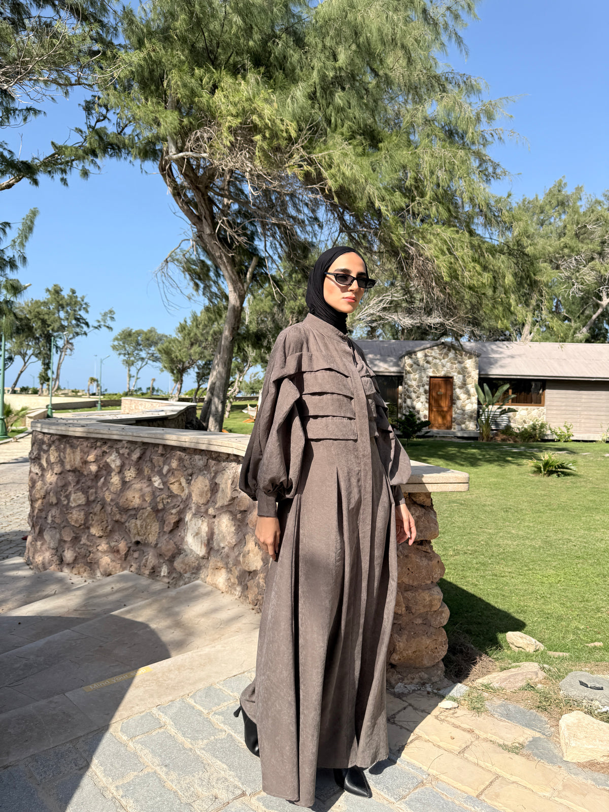 Pleated Front Dress - Cafe
