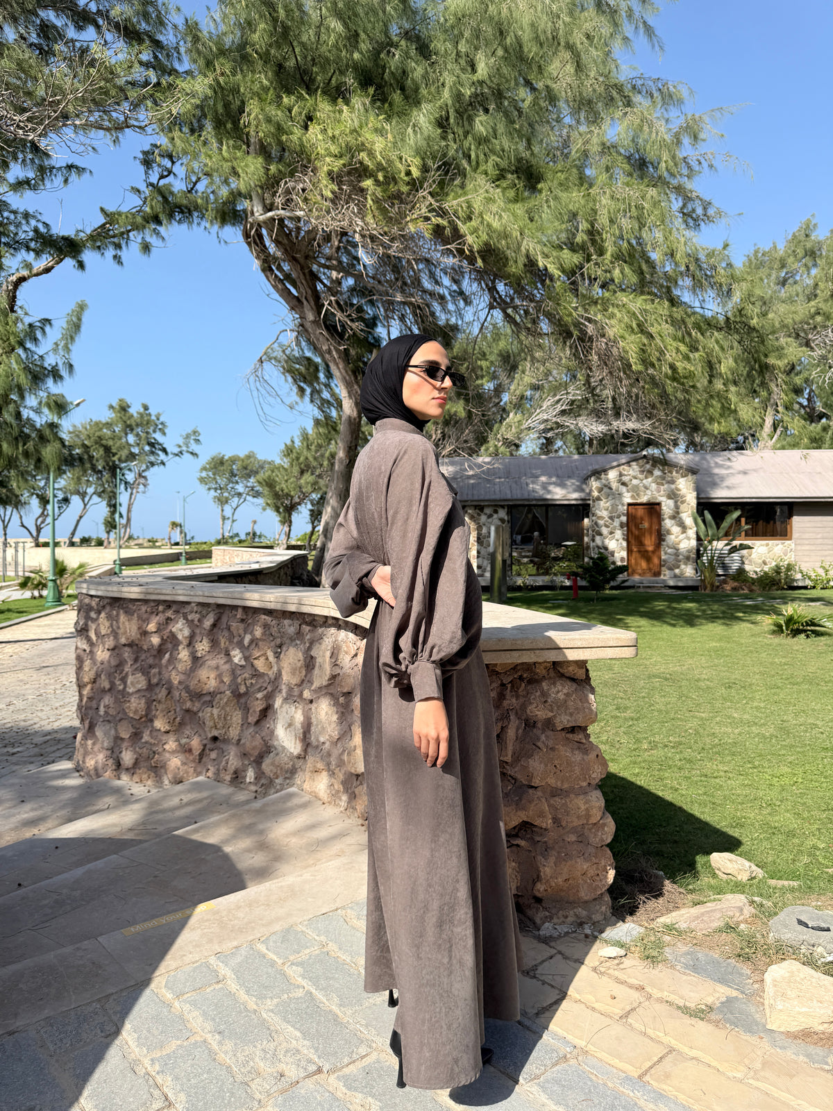 Pleated Front Dress - Cafe