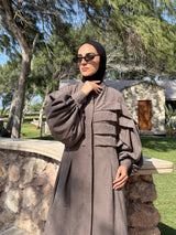 Pleated Front Dress - Cafe