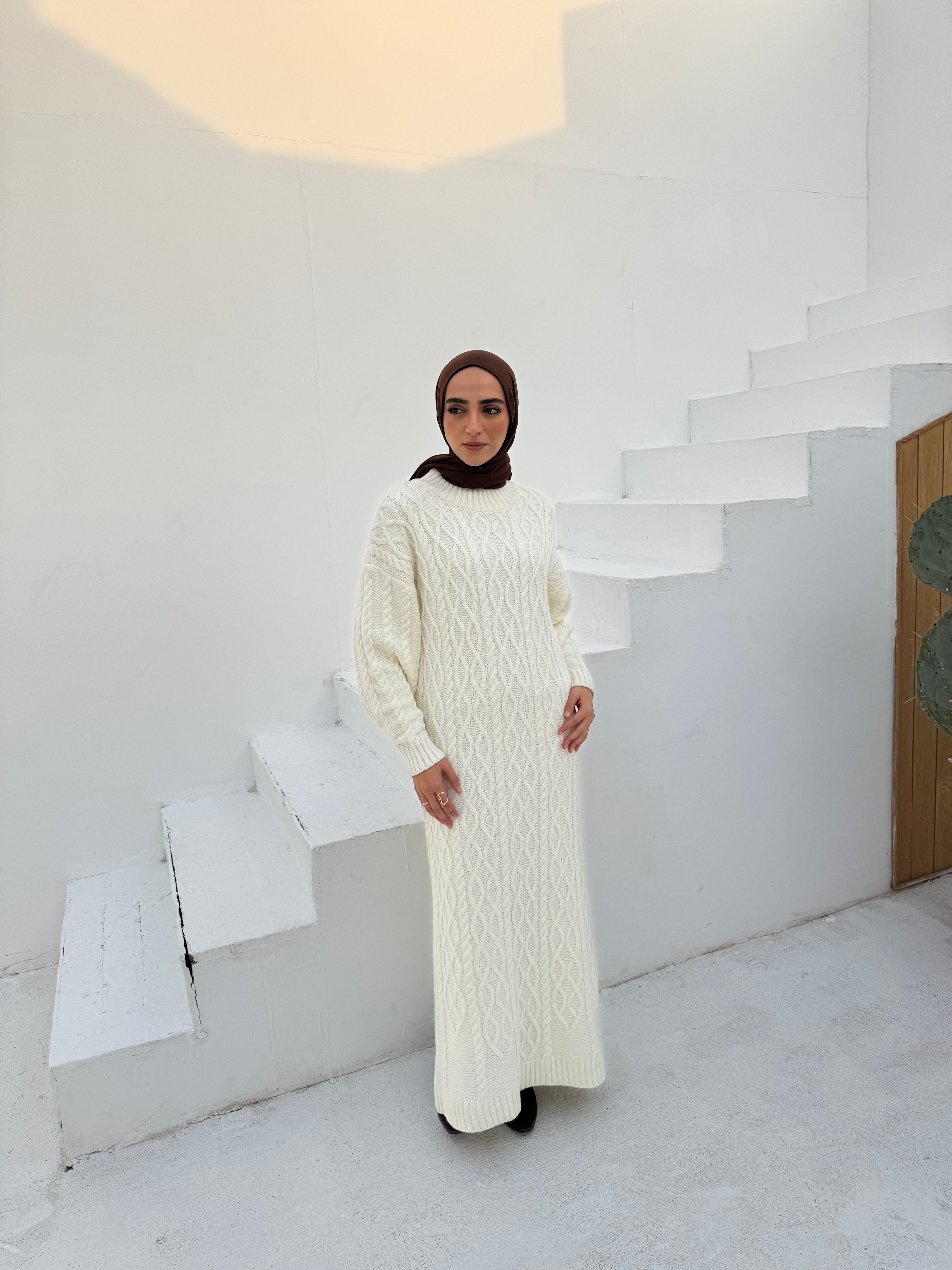 Cable-Knit Dress - Offwhite
