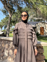 Pleated Front Dress - Cafe