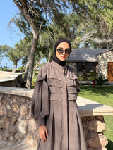 Pleated Front Dress - Cafe