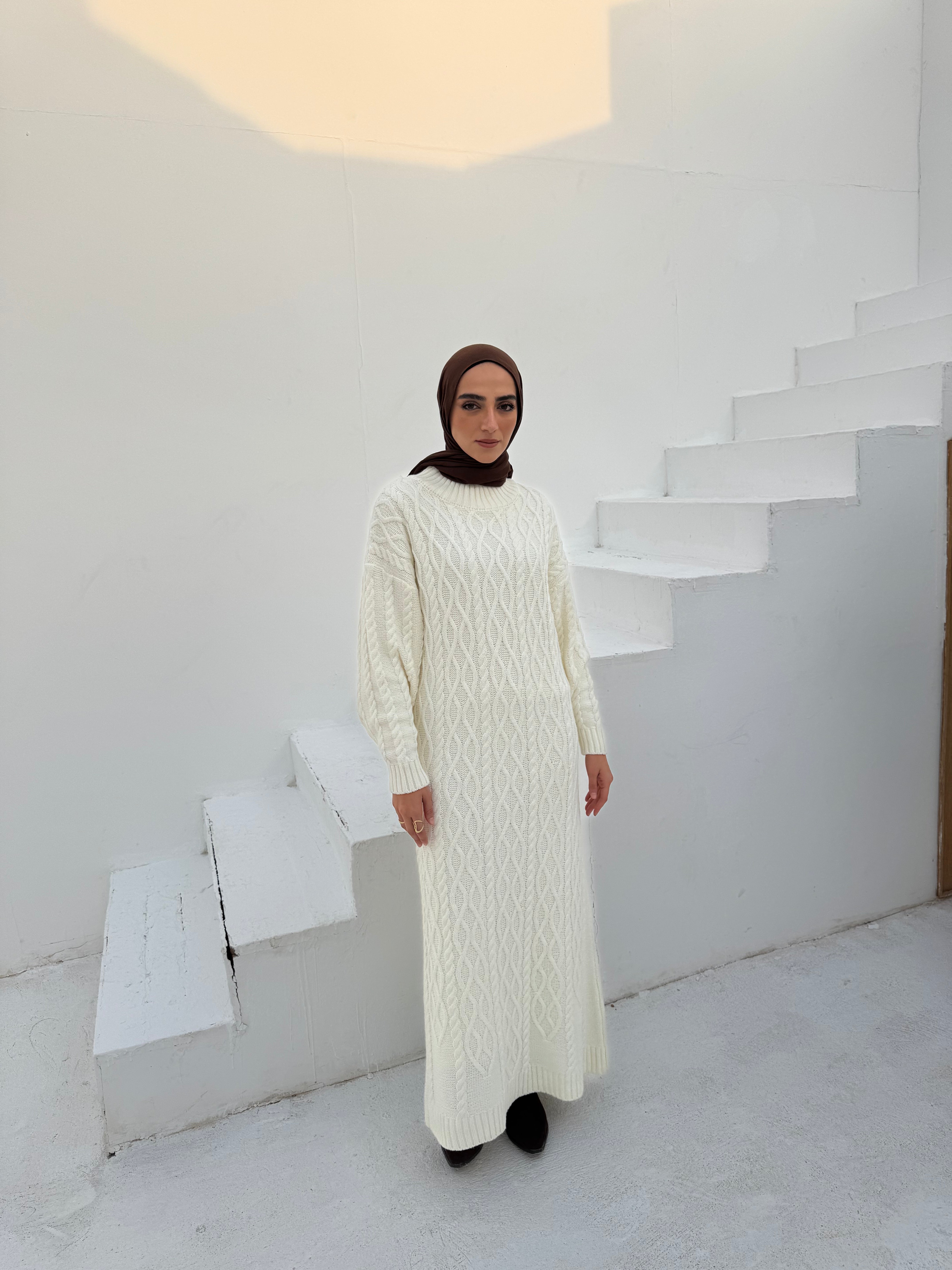 Cable-Knit Dress - Offwhite