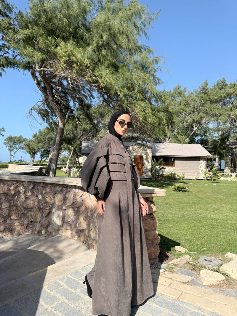 Pleated Front Dress - Cafe