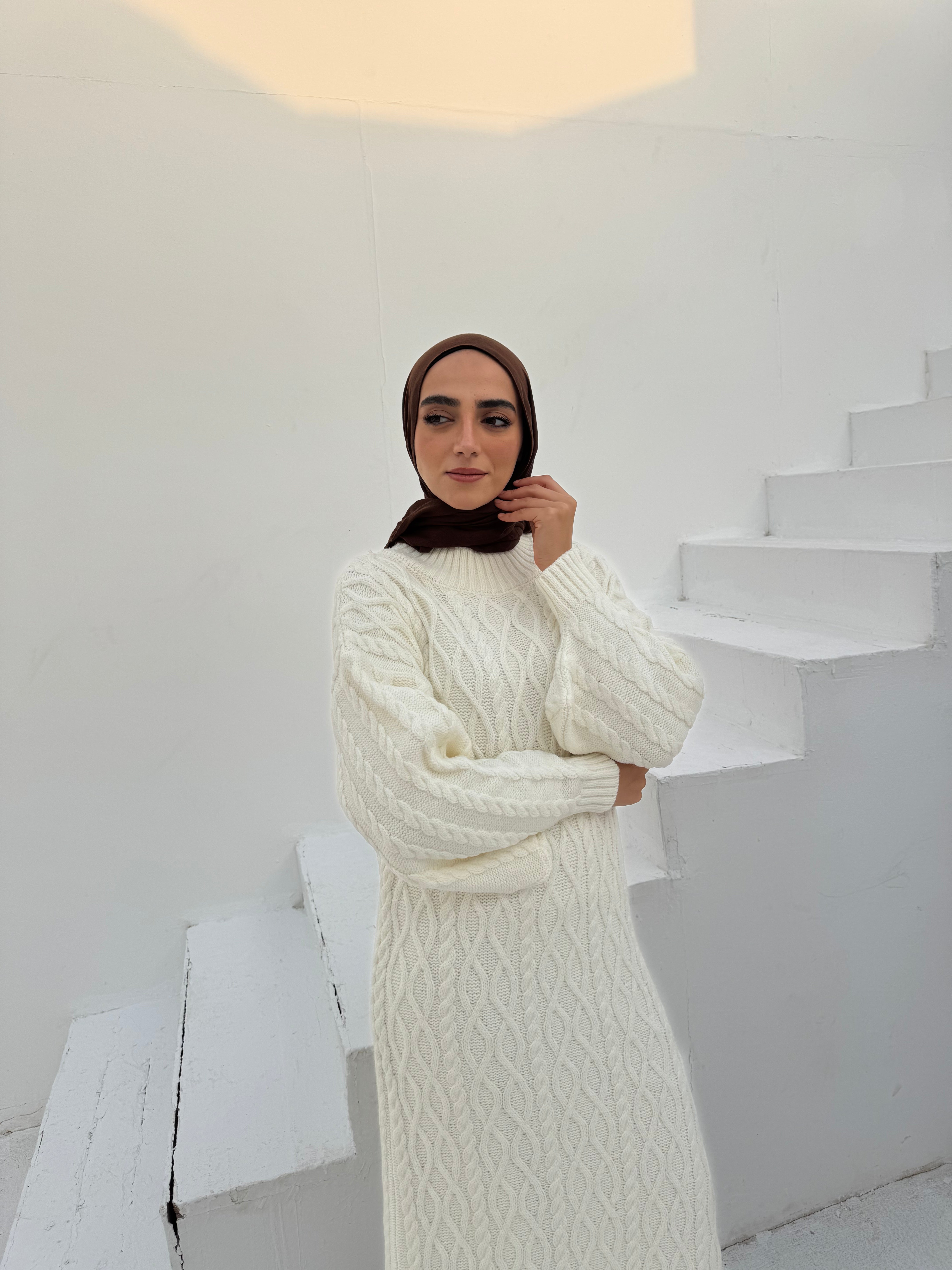 Cable-Knit Dress - Offwhite