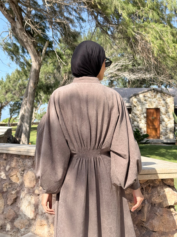 Pleated Front Dress - Cafe