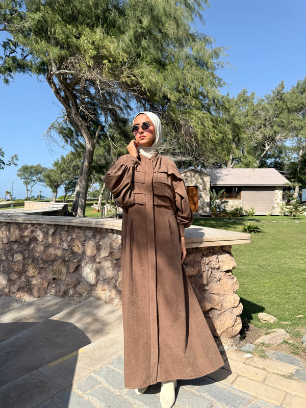 Pleated Front Dress - Brown