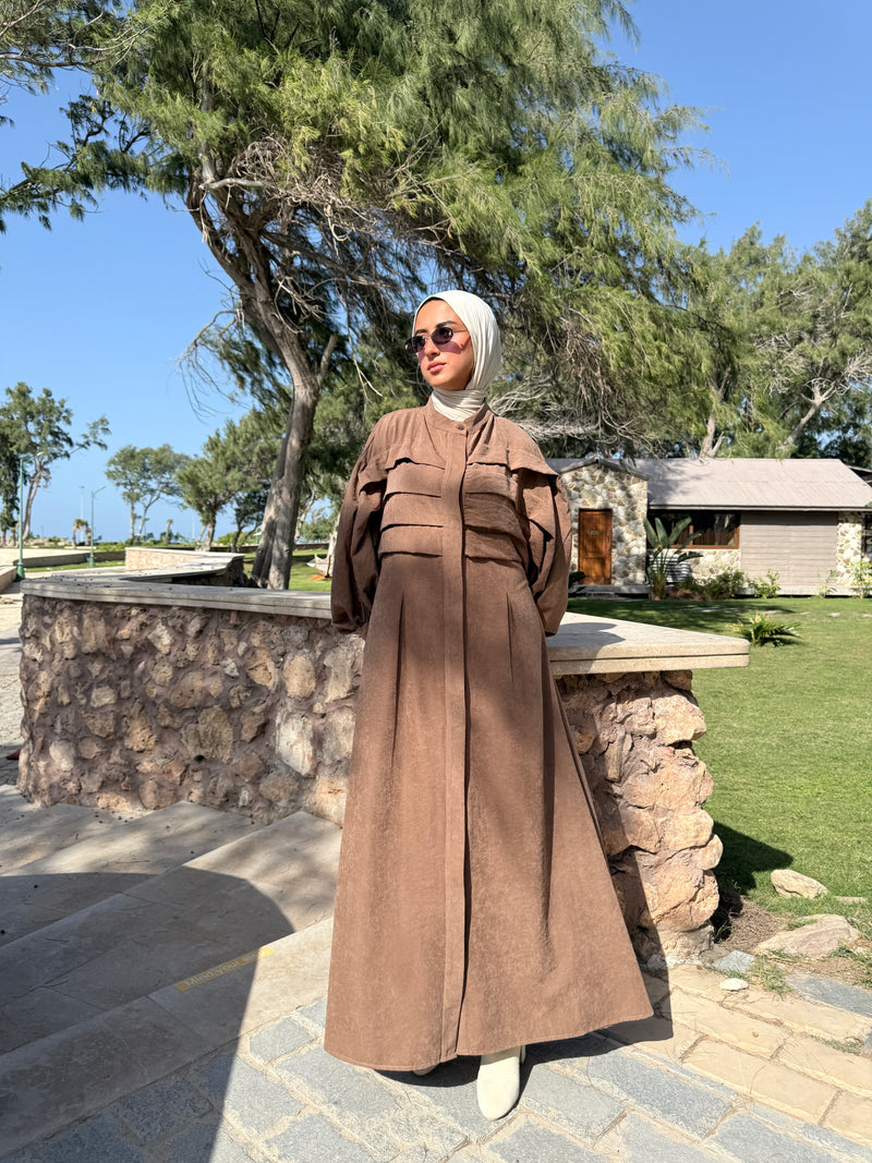Pleated Front Dress - Brown