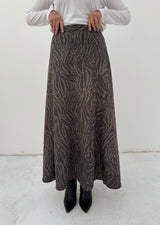 Stitched Printed Suede Skirt - Olive