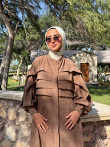 Pleated Front Dress - Brown