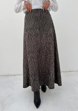 Stitched Printed Suede Skirt - Olive