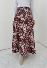 Stitched Printed Suede Skirt - Burgundy