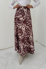 Stitched Printed Suede Skirt - Burgundy