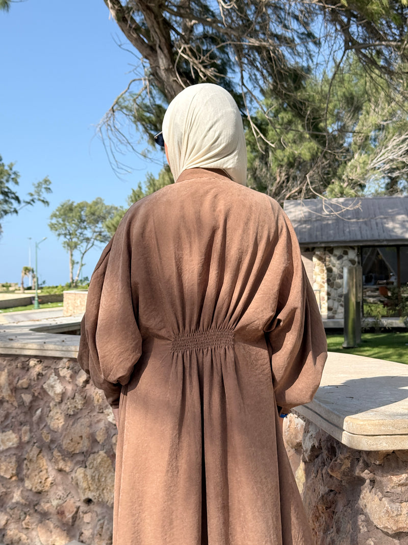 Pleated Front Dress - Brown