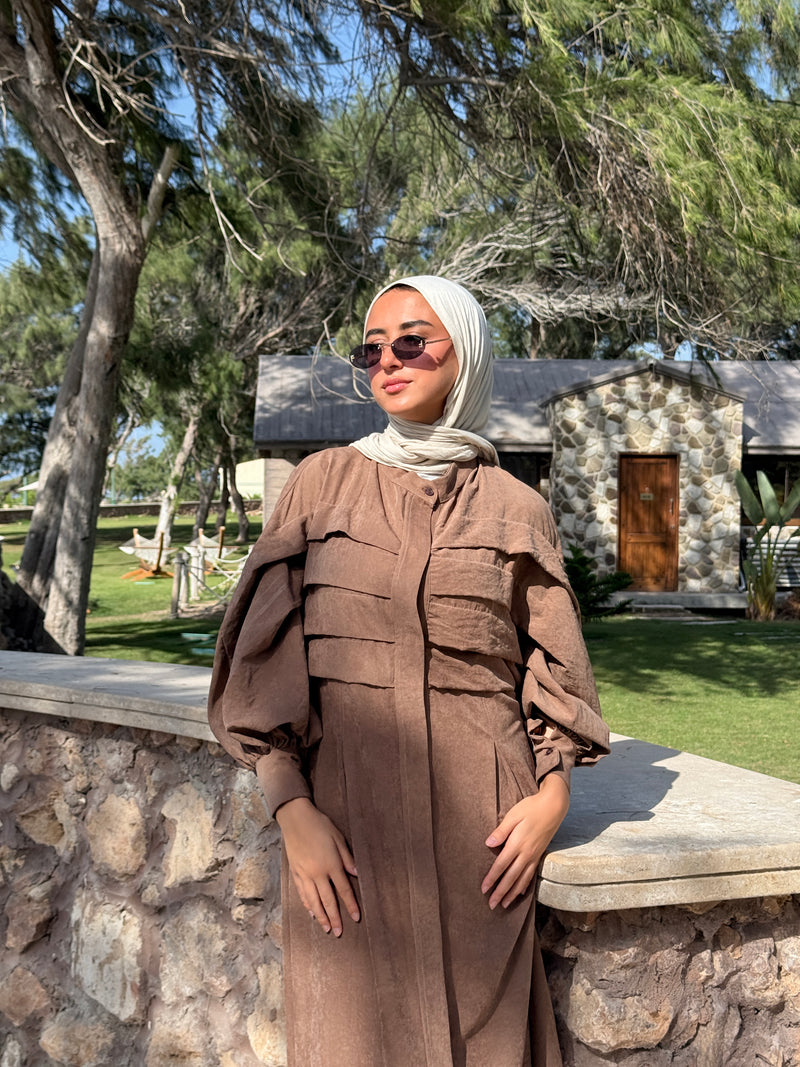 Pleated Front Dress - Brown Hijab Boutique Pleated Front Dress - Brown Hijab Boutique