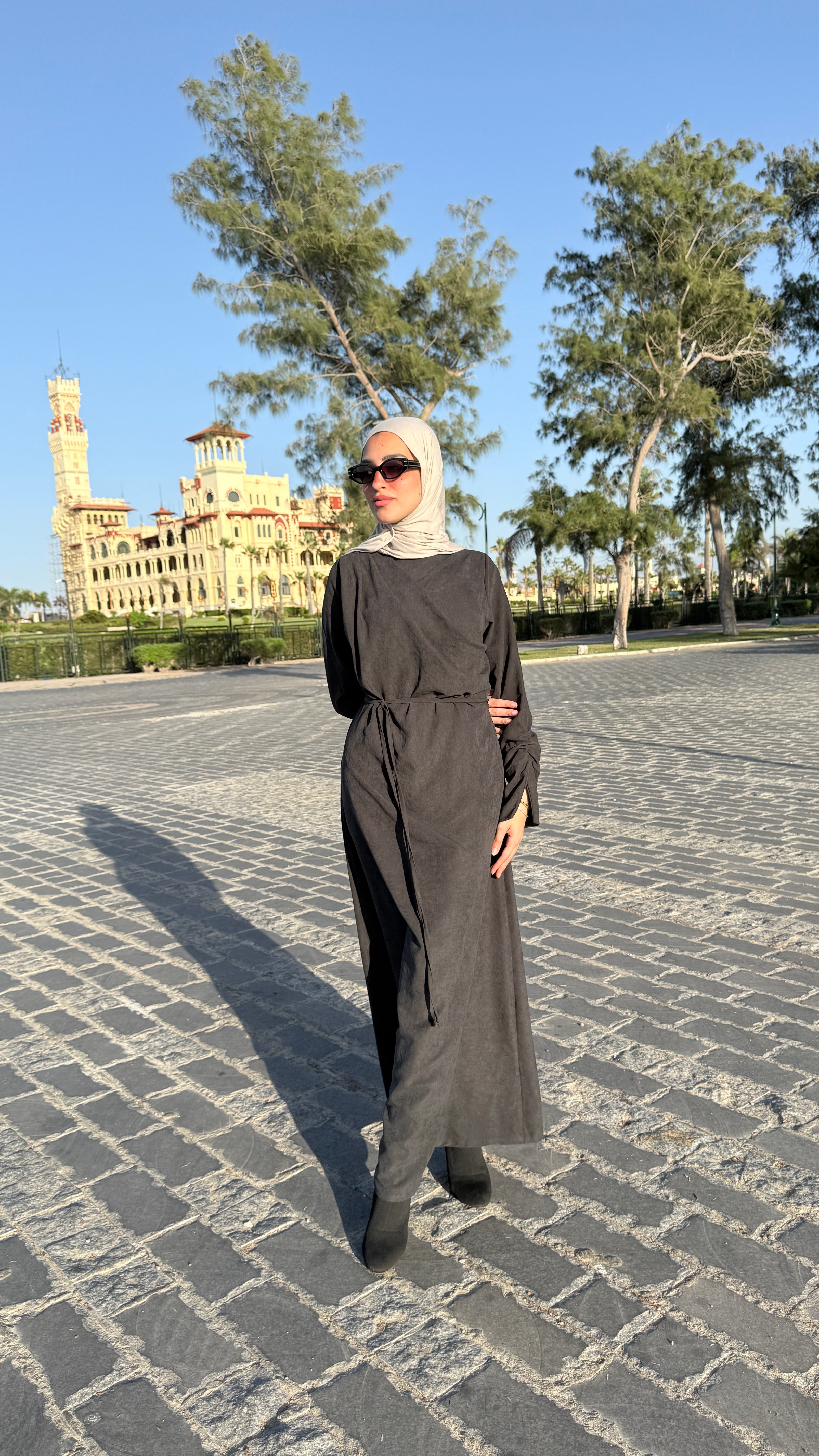 Draped Dress With Scarf - Black