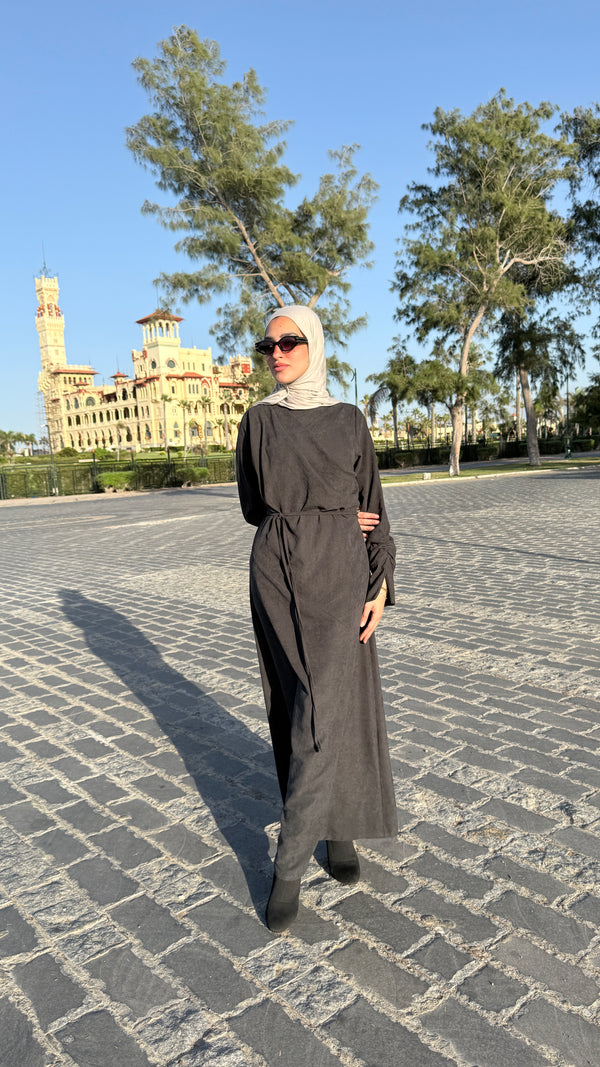 Draped Dress With Scarf - Black