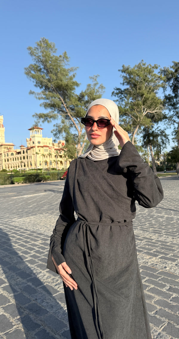 Draped Dress With Scarf - Black