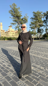 Draped Dress With Scarf - Black