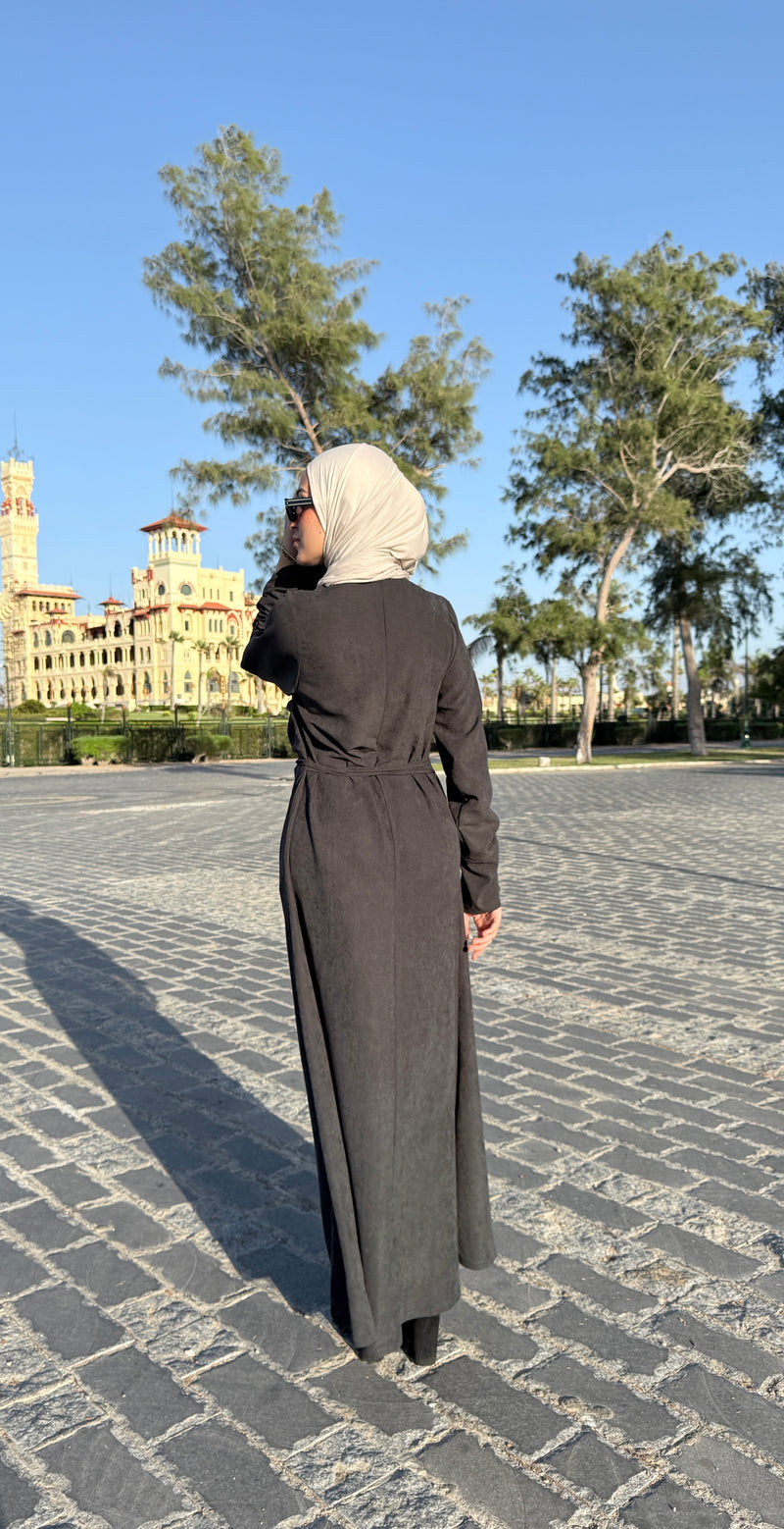 Draped Dress With Scarf - Black