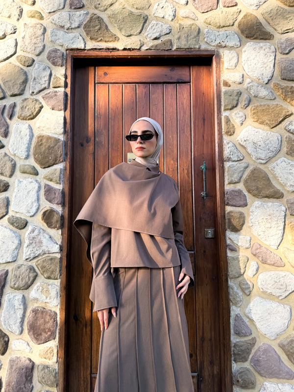 Tuck Detailed Skirt - Cafe
