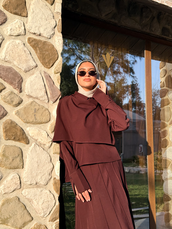 Cropped Shirt With Scarf - Brown