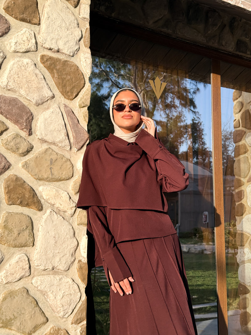 Cropped Shirt With Scarf - Brown