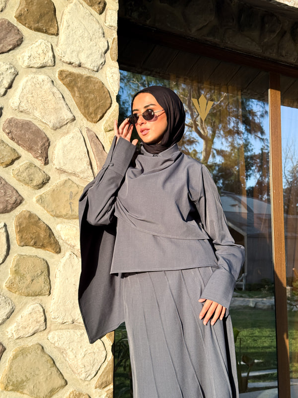 Cropped Shirt With Scarf - Dark Blue