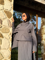 Cropped Shirt With Scarf - Dark Blue