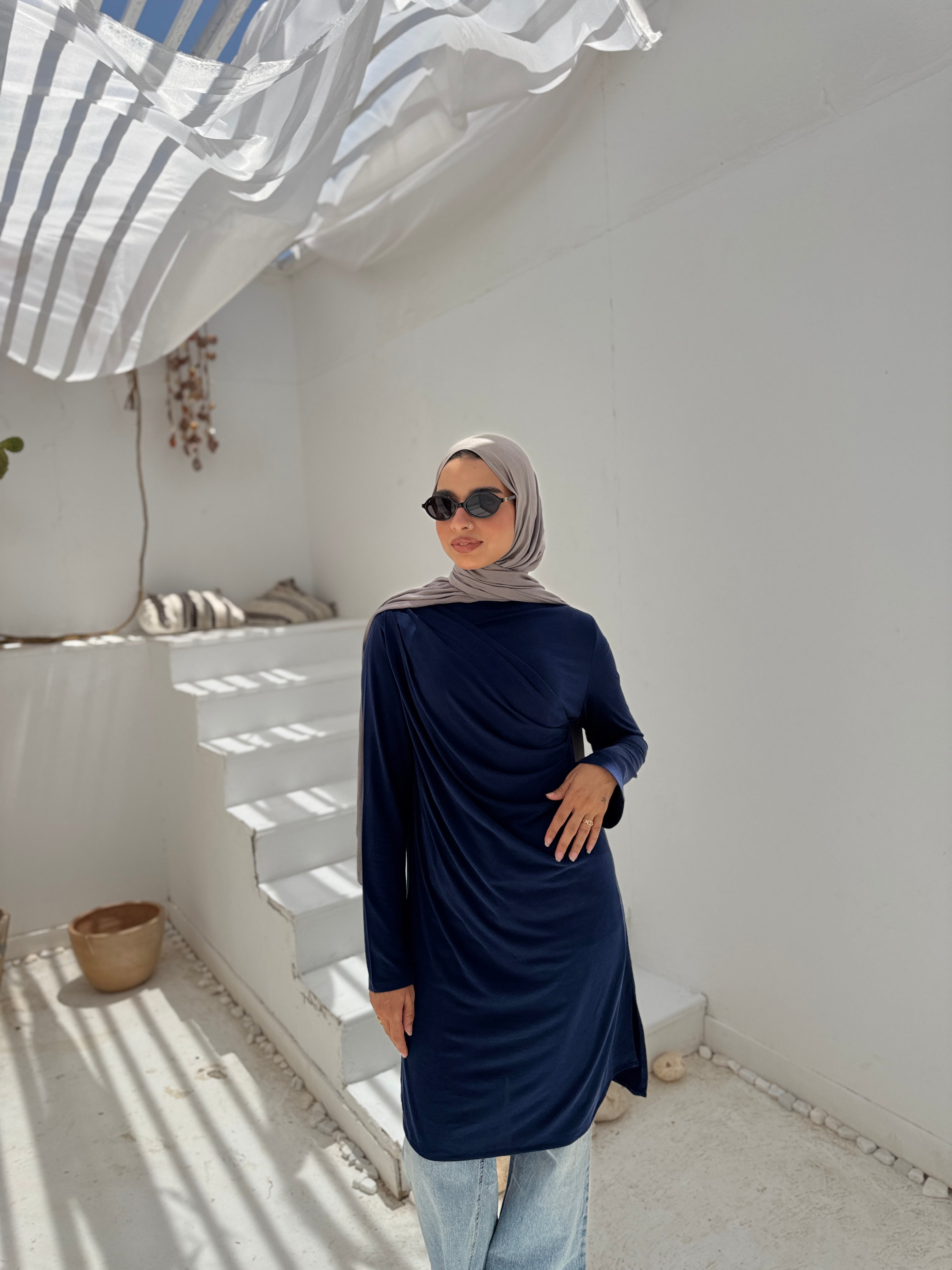 Soft Draped Blouse - navy