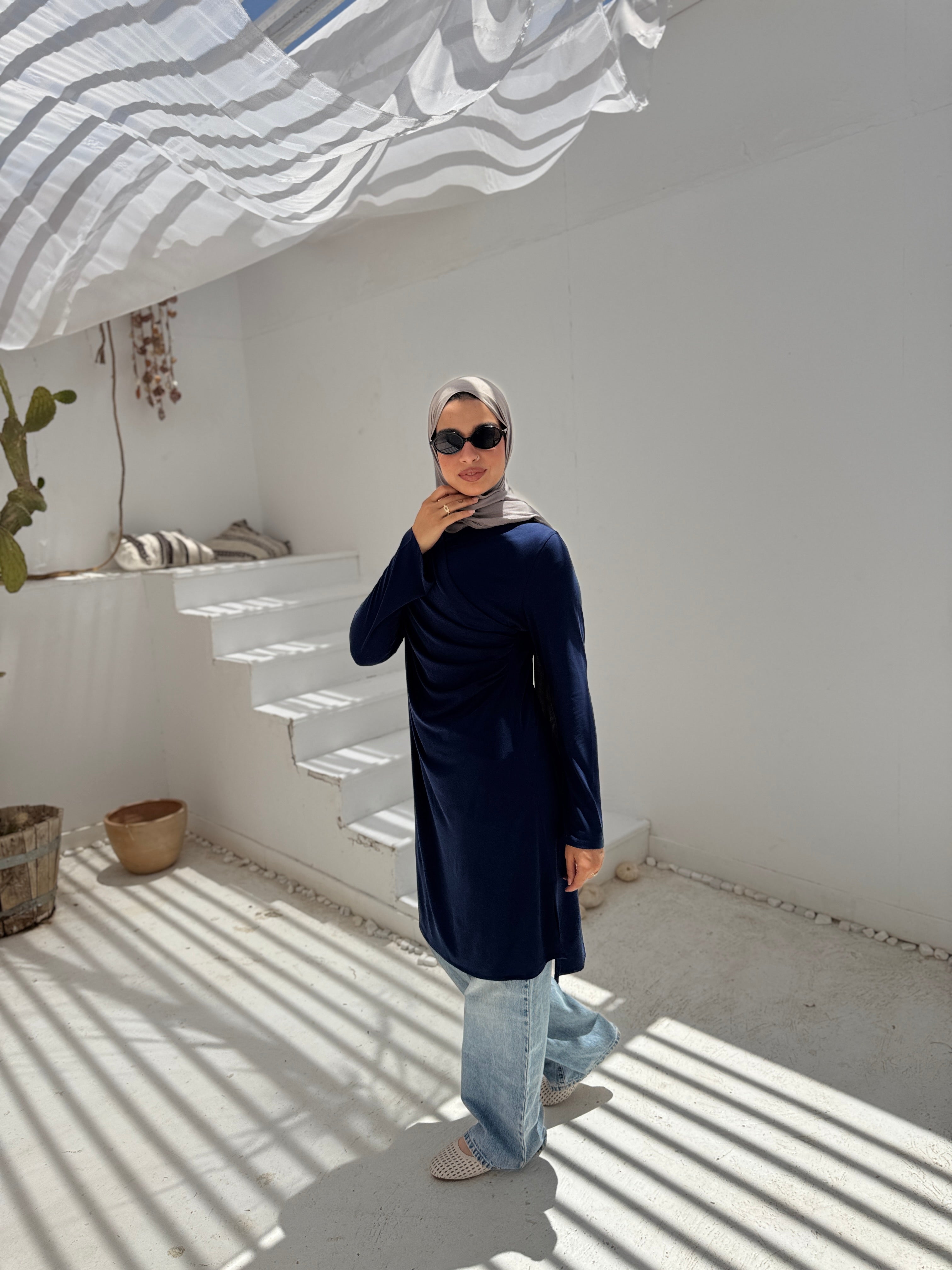 Soft Draped Blouse - navy