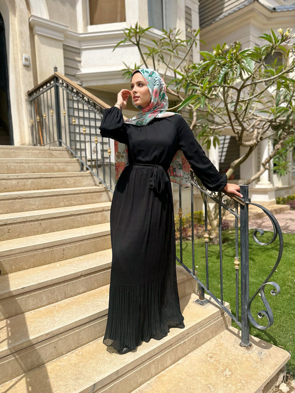 Accordion Chiffon Dress-Black