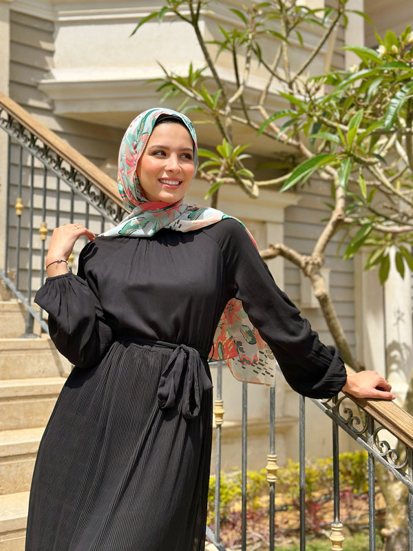 Accordion Chiffon Dress-Black