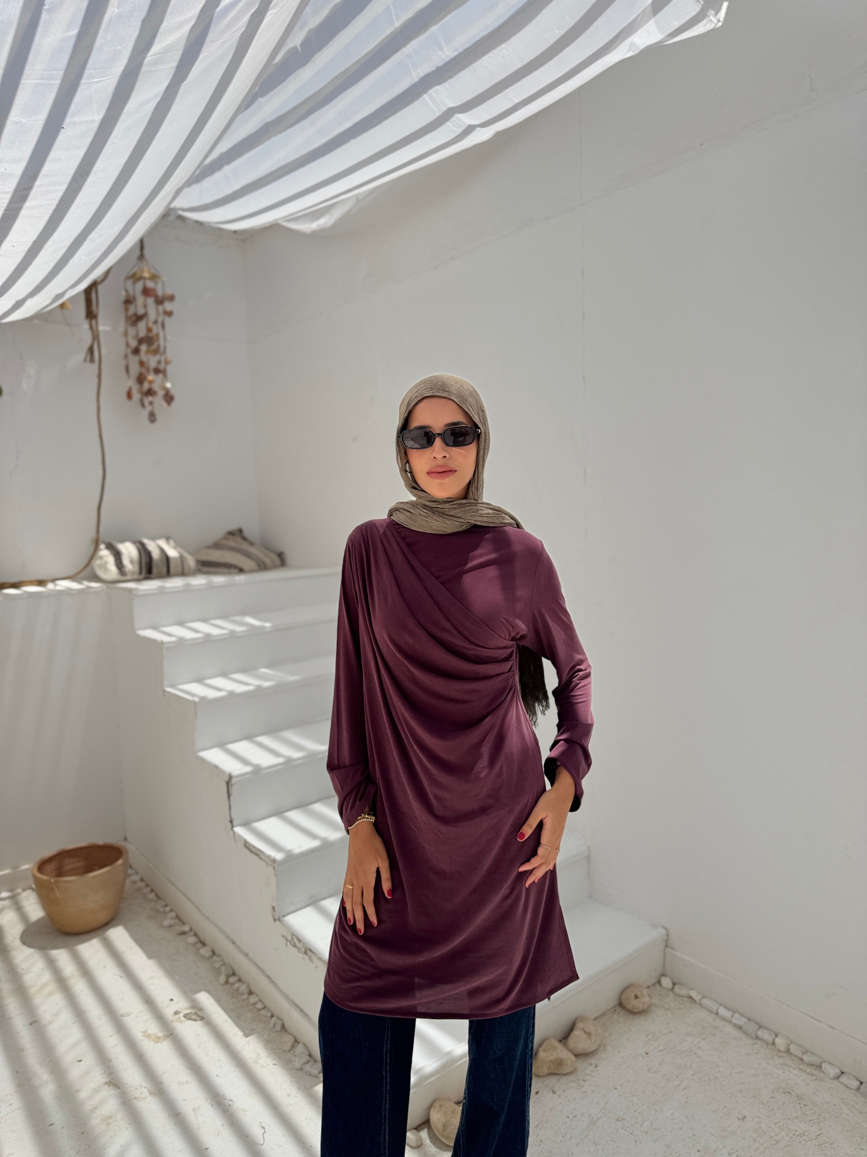 Soft Draped Blouse - maroon