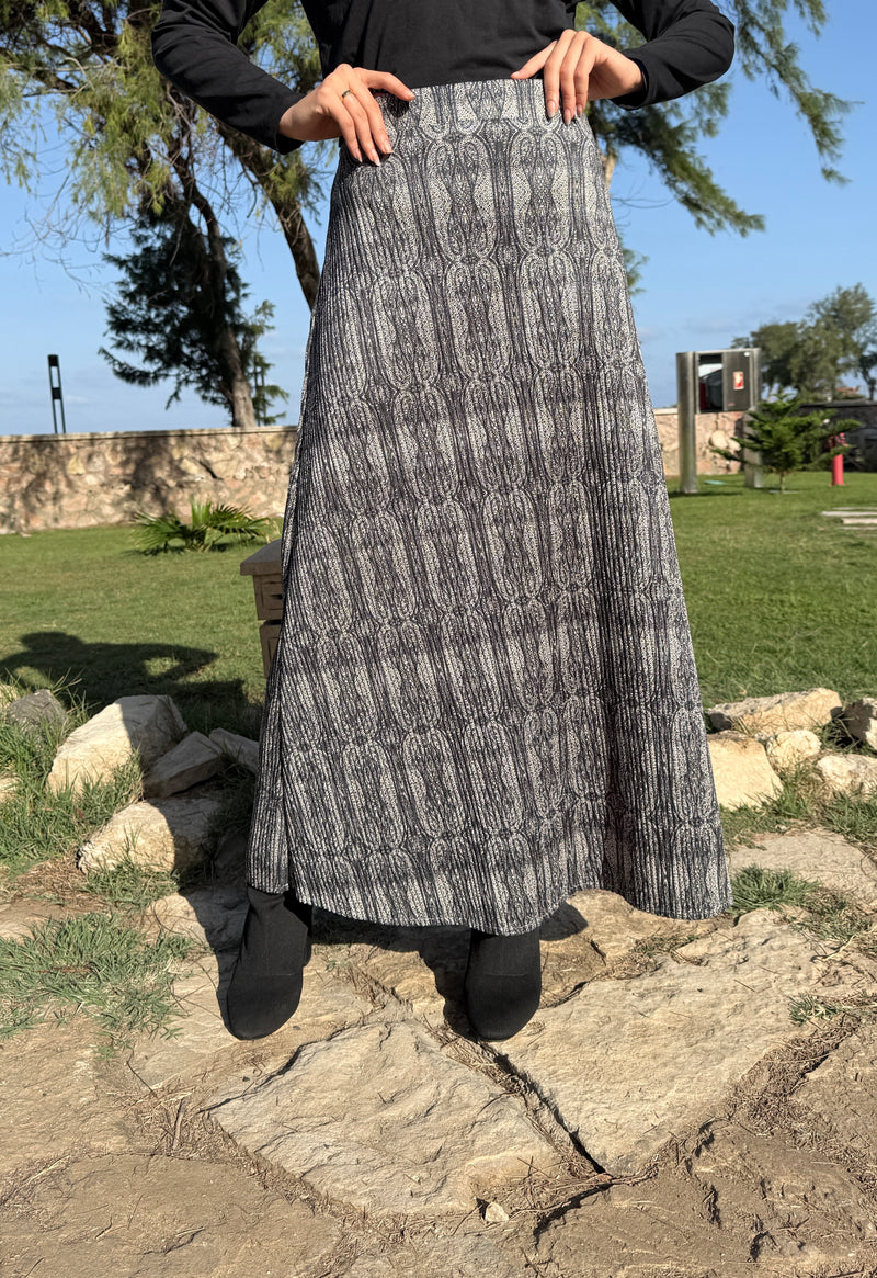 Suede Printed Skirt - Black