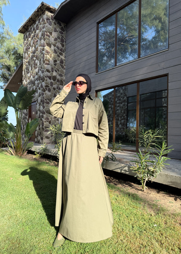 Gabardine Flowy Skirt - Olive
